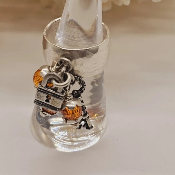 Orange CZ Faceted Sterling Charm Artisan Ring- Adjustable NWB - Picture 2 of 5